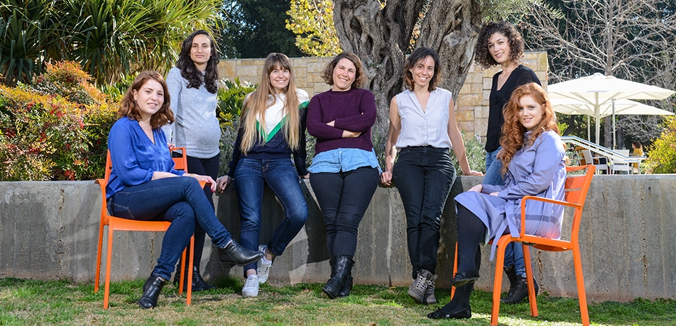 Seven special women in science: L-R: Yael Gropper, Eden Yifrach, Michal Shavit, Gil Schwarts, Gil Goffer, Adi Millman, and Rosalie Lipsh