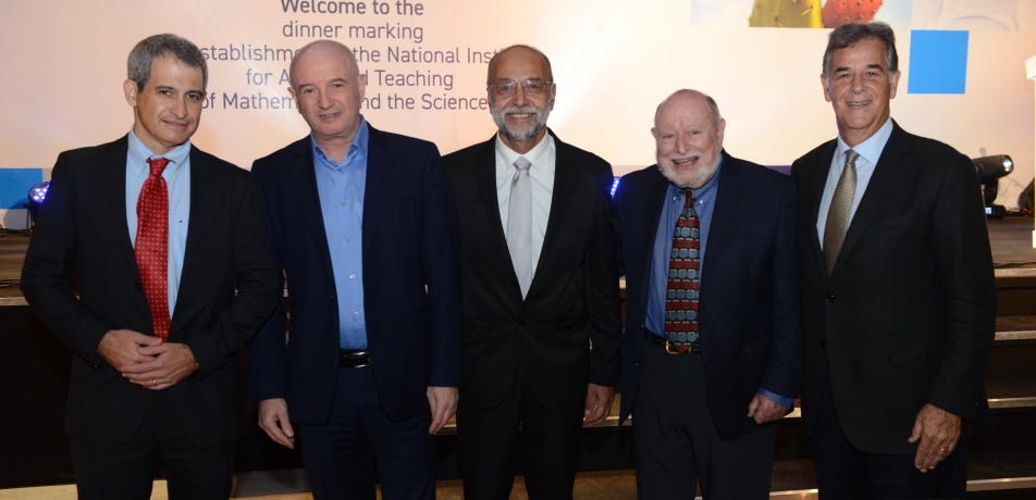 (L-R) Eli Hurvitz, Prof. Daniel Zajfman, Prof. Israel Bar-Joseph, Prof. Lee Shulman, Marshall Levin