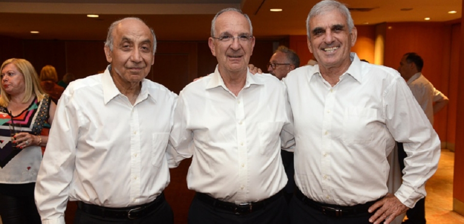 (L-R, above) Yitzhak Suary, Shimshon Harel, Dr. Joseph Bachar. (L-R, below): Tova Sagol, Hana and Gideon Hamburger, Sara Sela. 