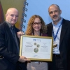 L to R: Former Weizmann President Prof. Daniel Zajfman with Vanessa Buchheim and Marcos Pinheiro de Andrade at last year’s Int’l Board 